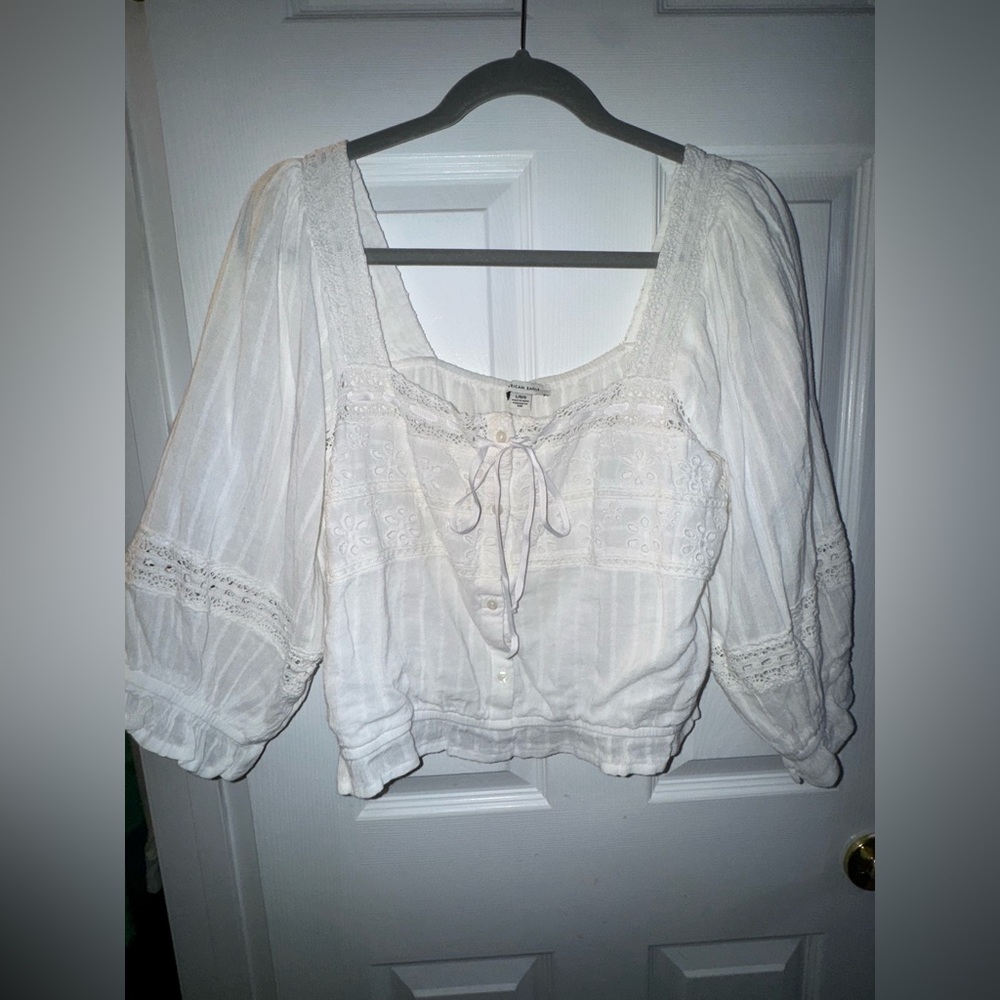 White Lace Detail Women's Top
